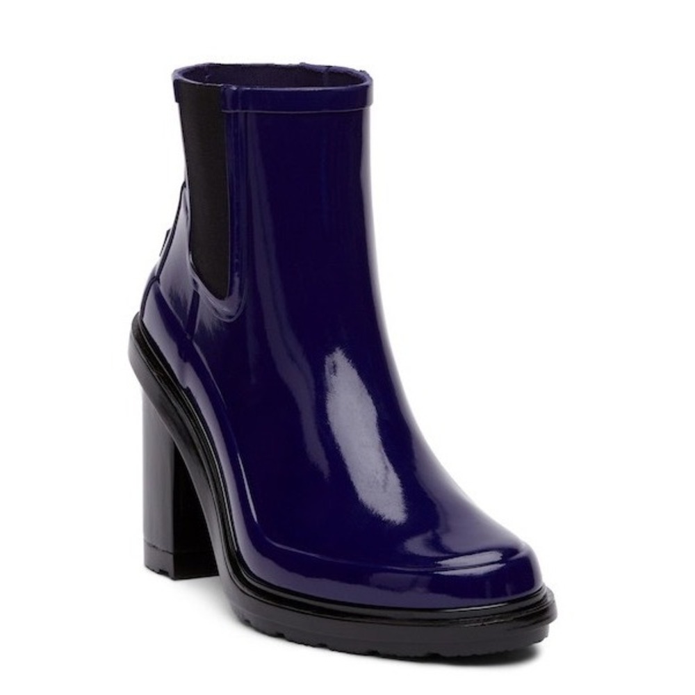 Hunter Refined High Heel Chelsea Boots Gloss Purple Waterproof Rain Boots US 9